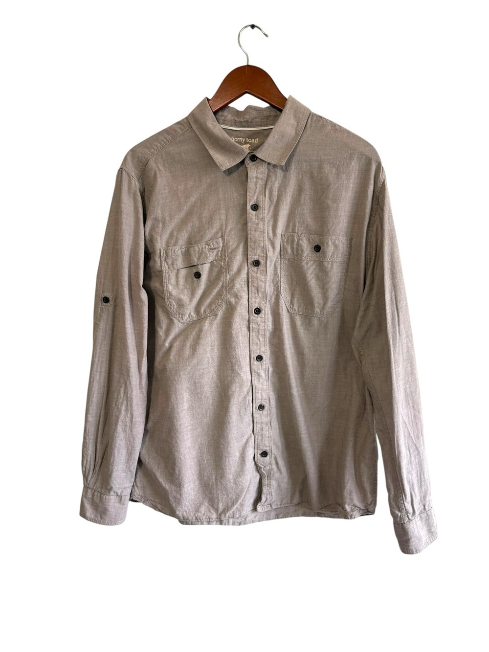 Horny Toad Size Large Taupe Long Sleeve Button Up Shirt Granola Neutral Outdoor
